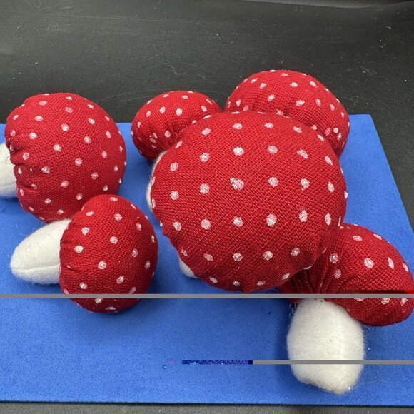 Mushrooms Stuffed Fabric Plush Set Whimsical Fairy Garden Decor Toadstool Crafts - Picture 2 of 16
